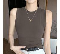 Ärmelloses Camisole für Damen, Rundhalsausschnitt, Basic-Top mit seitlichem Dekolleté, weicher Stretch-Stoff für den Alltag, Urlaub, Party, Weiß (M Kaffee)