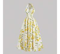 Ärmelloses Damen-Midi-Neckholderkleid mit plissierter Taille und Aufdruck, Teeparty-Kleid, Bridgerton-Teeparty-Kleid, Geburtstagskleider für Frauen, s