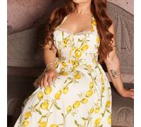 Ärmelloses Damen-Midi-Neckholderkleid mit plissierter Taille und Aufdruck, Teeparty-Kleid, Bridgerton-Teeparty-Kleid, Geburtstagskleider für Frauen, s