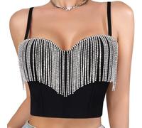 Ärmelloses Damen-Tanktop mit glitzernden Fransen, bauchfreies Top, Cami-Bustier, Weste, modisches Camisole für Raves, Clubwear, Raves-Outfits, Schwarz , S