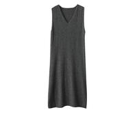 Ärmelloses Damenkleid aus Wolle, V-Ausschnitt, Strickrock, schmal, einfarbig, langes Pulloverkleid, Dunkelgrau9, M