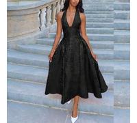 Ärmelloses, fließendes Vintage-Kleid mit 3D-Blumenprägung und V-Ausschnitt für Damen, Bridgerton-Teeparty-Kleid, langes schwarzes formelles Kleid, sch