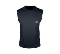 Ärmelloses Herren T-Shirt aus Baumwolle mit Rundhalsausschnitt und Brusttasche für Alltag Freizeit Sport(Marine,XXL)