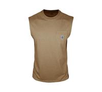 Ärmelloses Herren T-Shirt aus Baumwolle mit Rundhalsausschnitt und Brusttasche für Alltag Freizeit Sport(Khaki,XL)