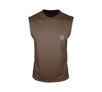 Ärmelloses Herren T-Shirt aus Baumwolle mit Rundhalsausschnitt und Brusttasche für Freizeit und Alltag ohne Verschluss(Braun,XL)