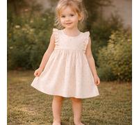 Ärmelloses Kleid Sand für Mädchen - leichtes Sommerkleid mit Blumenmuster - 86
