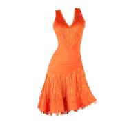 Ärmelloses Latein Für Damen Tanzkleider Für Die Praxis Lateinisches Turnierkleid Für Frauen Flamenco Kleid Salsa Tanzen Outfit,Orange,M