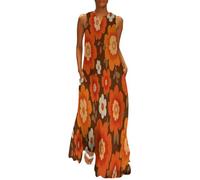 ärmelloses Maxikleid Für Damen, Lässig, Orangenblüten, Retro-Stil Der 70Er Jahre, Langes Kleid Mit Taschen, Lockere Passform, A-Linie, Sommerkleid Für Strandreisen
