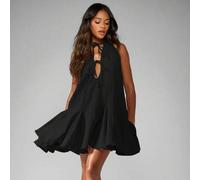 Ärmelloses Mini-Kleid mit Bindedetail, Stoff aus Musselin, ausgestellter Schnitt, Abendparty, Feiertage