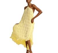 Ärmelloses Neckholder Maxikleid aus Spitze für Damen lockeres rückenfreies gestuftes A Linien Langkleid