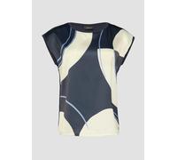 T-Shirt S.OLIVER BLACK LABEL, Damen, Gr. 38, blau ecru, Obermaterial: 93% Baumwolle, 7% Elasthan, bedruckt, casual, regular fit taillenbedeckt, Rundhals, ohne Ärmel, Shirts, im Fabricmix (37145122-38)