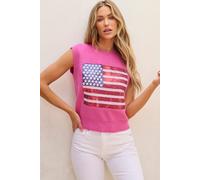 Ärmelloses Stricktop mit gerippter Textur L