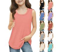 Ärmelloses Tanktop für Mädchen, einfarbig, Rundhalsausschnitt, Sport, Laufen, schnelltrocknend, Tunika, Teenager, Kinder, Mädchen, adrett, lässig, locker, weich, Unterhemden, Tops, Pullover, T-Shirts
