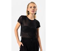 Ärmelloses Tüll-T-Shirt mit glänzendem Steinbesatz S