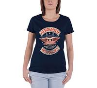 Aerosmith T Shirt Boston Pride Band Logo offiziell Damen Skinny Fit Navy Blau