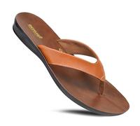 Aerosoft Iris Weiche Zehensteg, legere flache Schuhe, für drinnen und draußen, elegante Slip-On-Slides, synthetisches Leder, Flip-Flops für Damen, Sandalen, bequem, Sommer, Iris Tan, 7 Narrow