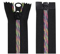 AERZETIX - C64046-2er-Set Reißverschlüsse/Spiralreißverschlüsse Nr. 5 trennbar 55 cm - selbstsicherung - regenbogenfarbenes nylongeflecht - metallzuglasche - Farbe schwarz - für Kleidung nähen