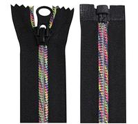 AERZETIX - C64047-2er-Set Reißverschlüsse/Spiralreißverschlüsse Nr. 5 trennbar 60 cm - selbstsicherung - regenbogenfarbenes nylongeflecht - metallzuglasche - Farbe schwarz - für Kleidung nähen