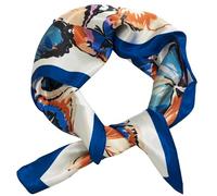 AERZETIX - C68655 - Dekoratives schal halstuch schaltuch aus polyester 60% und seide 40% mit "schmetterlings-motiv in quadratischer form 60x60 cm - farbe beige mit blauem bord bordüre