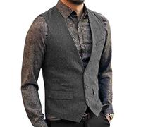 Aesido Casual Herren Weste Anzugweste Slim Fit Wolle Fischgrätenmuster Tweed Business Anzüge Westen Hochzeit Trauzeuge PartyGrau,XXXL