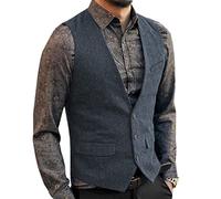 Aesido Casual Herren Weste Anzugweste Slim Fit Wolle Fischgrätenmuster Tweed Business Anzüge Westen Hochzeit Trauzeuge PartyLeichte Marine,XXL