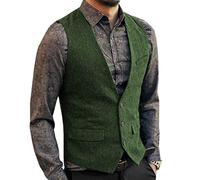 Aesido Casual Herren Weste Anzugweste Slim Fit Wolle Fischgrätenmuster Tweed Business Anzüge Westen Hochzeit Trauzeuge PartyGrün,L