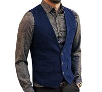 Aesido Casual Herren Weste Anzugweste Slim Fit Wolle Fischgrätenmuster Tweed Business Anzüge Westen Hochzeit Trauzeuge PartyKönigsblau,XXXL