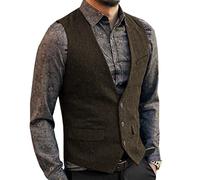 Aesido Casual Herren Weste Anzugweste Slim Fit Wolle Fischgrätenmuster Tweed Business Anzüge Westen Hochzeit Trauzeuge Party