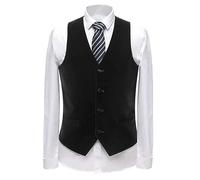 Aesido Men’s Business Suit Vest V-Neck Velvet Slim Fit for Groomsman Waistcoat Wedding(Black,L)