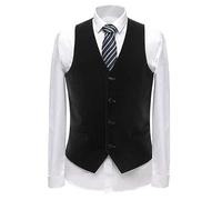 Aesido Men’s Business Suit Vest V-Neck Velvet Slim Fit for Groomsman Waistcoat Wedding(Black,M)