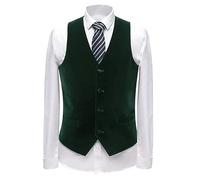 Aesido Men’s Business Suit Vest V-Neck Velvet Slim Fit for Groomsman Waistcoat Wedding(Green,S)