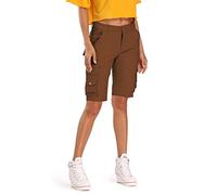 Aeslech Bermuda Cargo Shorts für Damen, lässig, Baumwolle, viele Taschen, einfarbig, Camouflage, Outdoor-Bekleidung, coffee, 42