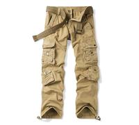 Aeslech Cargohose Herren Baumwolle Arbeitshosen Männer Baggy Reise Outdoor Wanderhose mit Multi Taschen Khaki 38