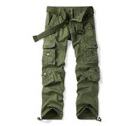 Aeslech Cargohose Herren Baumwolle Arbeitshosen Männer Baggy Reise Outdoor Wanderhose mit Multi Taschen Army Grün 38