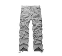 Aeslech Herren Cargohose Hose mit 8 Taschen Regular Fit Cargo Hose Baumwollhose Freizeithose Wanderhose Trekkinghose Outdoorhose für Männer Hell grau W44 - DE54