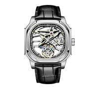 Aesop Quadratisch Tourbillon Uhren Mechanische Herrenuhren Hohles Skelett Zifferblatt Handaufzug Analoge Armbanduhren Saphirglas Leuchtende wasserdichte Mode Luxusuhr für Herren 7052(Silber)