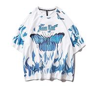 AFASSW Flame Butterfly Bedrucktes T-Shirt Übergroße T-Shirts 2020 Sommer Unisex Kurzarm Lose 100% Baumwolle Paar Tops T-Shirts, Weiße T-Shirts, L.