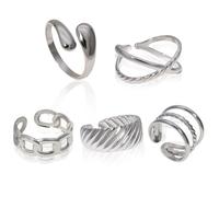 AFCJLTO5 Stück Ringe Silber für Damen Edelstahl Knöchelringe Stapelbare Offene Daumenringe Set für Frauen Trendige Stapelringe Set Minimalistische Fingerringe