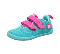 Affenzahn Halbschuh Knit Happy mit Klettverschluss, Vegan, rutschfest, Flexibel, Reflektierend, besonders leicht in Größe 21-32 Eule - Türkis