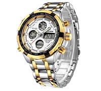Affute Herren Armbanduhr, wasserdicht, Armee-Stil, sportliches Design, Analog- und Digitalanzeige (LED), integrierte Stoppuhr, breites Stahlband…