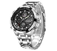 Affute Luxuriöse, Digitale Analog-Uhr aus Vollstahl für Herren mit LED-Anzeige, für draußen, sportliche Militärarmbanduhr in silberfarben, (Silber schwarz)