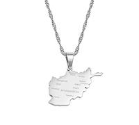 Afghanistan Karte Anhänger Halskette - Stadtname Hip-Hop Charm Schmuck, Afghanische Landmode Ethnische Wasserwellenkette, Partygeschenk Für Frauen/Mädchen/Männer Unisex, Silber,17,71 Zoll (45
