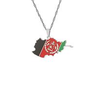 Afghanistan Karte Anhänger Halskette - Vintage Pullover Kette,Country Fashion Charm Hip-Hop Dünne Kette Zierlicher Patriotischer Schmuck,Ethnischer Stil Womenmengirl Unisex Geschenke,Weiß,50Cm