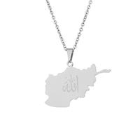 Afghanistan Karte Anhänger Halsketten - Ethnisches Muster Flagge Region Afghanistan Karten Schlüsselbeinkette Halsketten Charm Hip Hop Patriotismus Schmuck für Damen Herren,Silber,50 cm