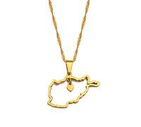 Afghanistan-Kartenhalskette Für Männer Und Frauen, Afghanische Kartenhalskette, Pullover, Schlüsselbeinkette, Halsbekleidung, Ethnisches Symbol, Halsbekleidung, Anhänger, Gold, 45 cm Lange Kette