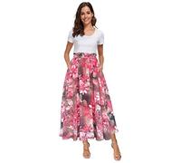 Afibi Damen-Midirock aus Chiffon, hohe Taille, floraler Print, ausgestellter Schnitt, mit Taschen, langer Rock, für Strand