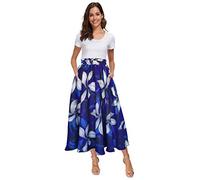 Afibi Damen-Midirock aus Chiffon, hohe Taille, floraler Print, ausgestellter Schnitt, mit Taschen, langer Rock, für Strand