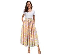 Afibi Damen-Midirock aus Chiffon, hohe Taille, floraler Print, ausgestellter Schnitt, mit Taschen, langer Rock, für Strand