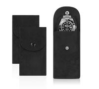 AfitLulu 2 Stück Uhrentasche Samt Uhrenaufbewahrungstasche Eingebaut Uhrenkissen für Damen und Herren, Tragbare Einzeluhr Reisetasche Uhrentasche Geschenktasche mit Schnappen (Schwarz)