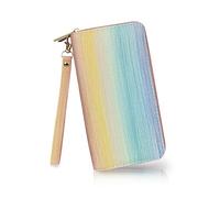 AfitLulu Geldbörse Damen Lang Portemonnaie mit Abnehmbarem Armband, Geldbeutel Damen Groß Doppelreißverschlüsse Portmonee Verlaufsfarbe Brieftasche für Handys Lippenstift (Rosa)